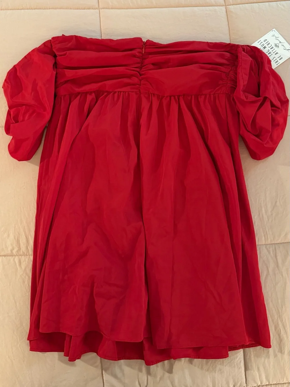 Free People Red Off-Shoulder Puff Sleeve Mini Dress
